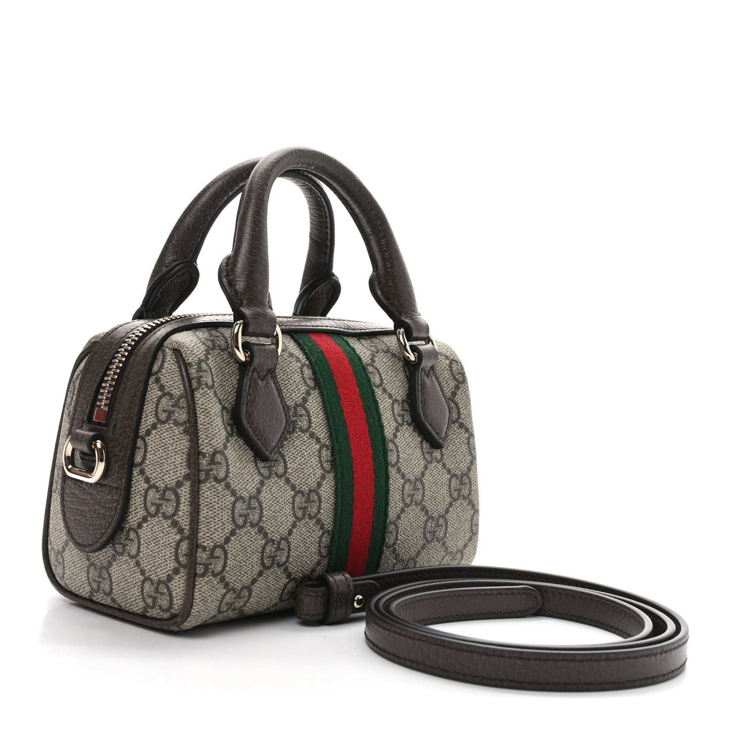 GG Supreme Monogram Web Mini Ophidia Boston Bag Beige Dark Brown Beige Dark Brown