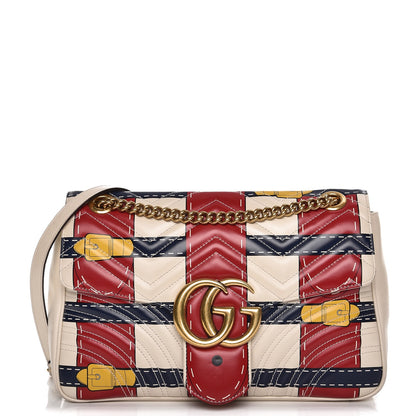 Gucci Calfskin Matelasse Trompe L'Oeil Print Medium GG Marmont Shoulder Bag Mystic White Hibiscus Red Marine Giallo 1 of 12