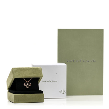 Van Cleef & Arpels 18K Rose Gold Diamond Silver Obsidian Vintage Alhambra Pendant Necklace 6 of 6