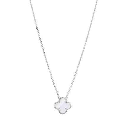 Van Cleef & Arpels 18K White Gold Chalcedony Vintage Alhambra Pendant Necklace 1 of 7