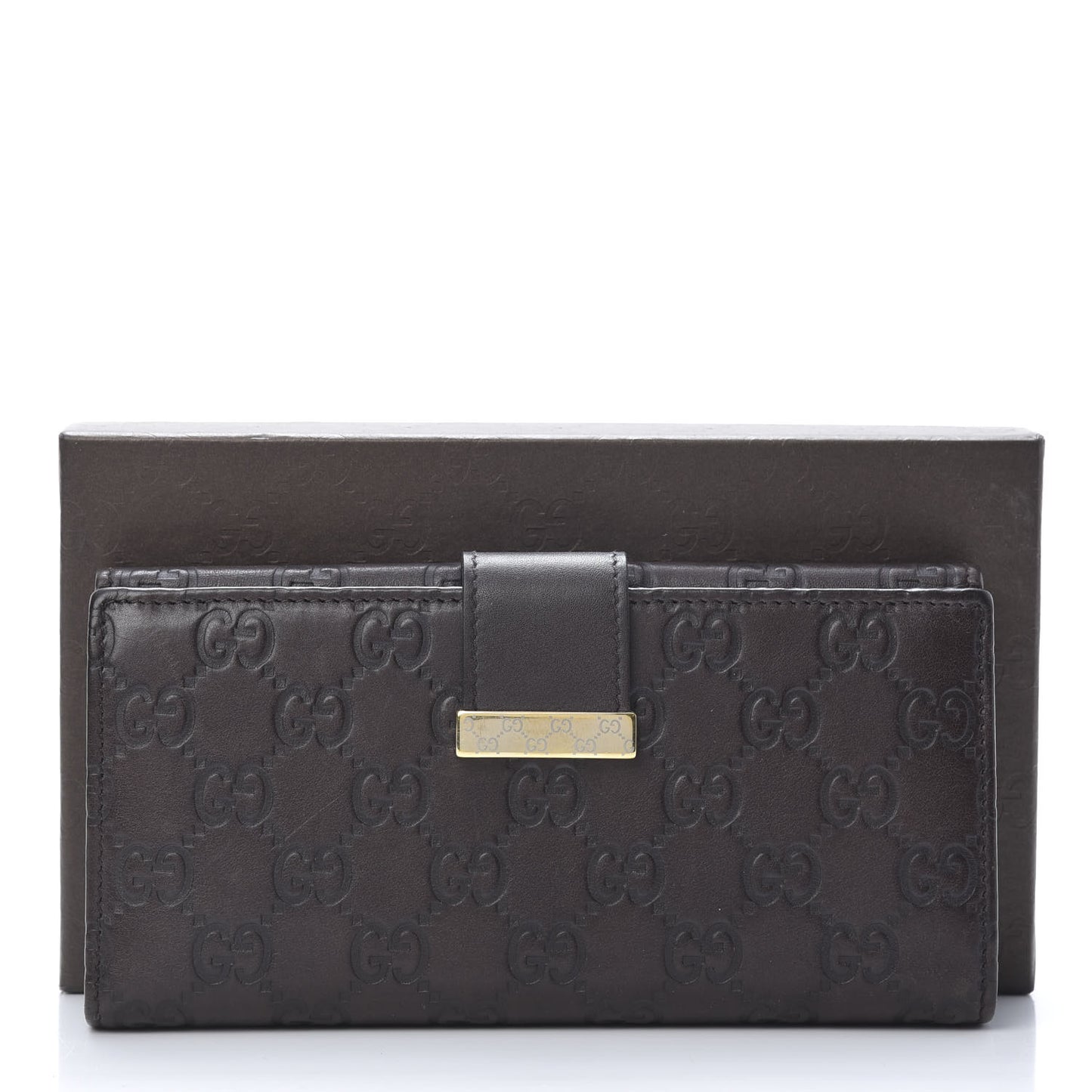 Guccissima Margaux Calfskin Icon Bar Continental Flap Wallet Chocolate
