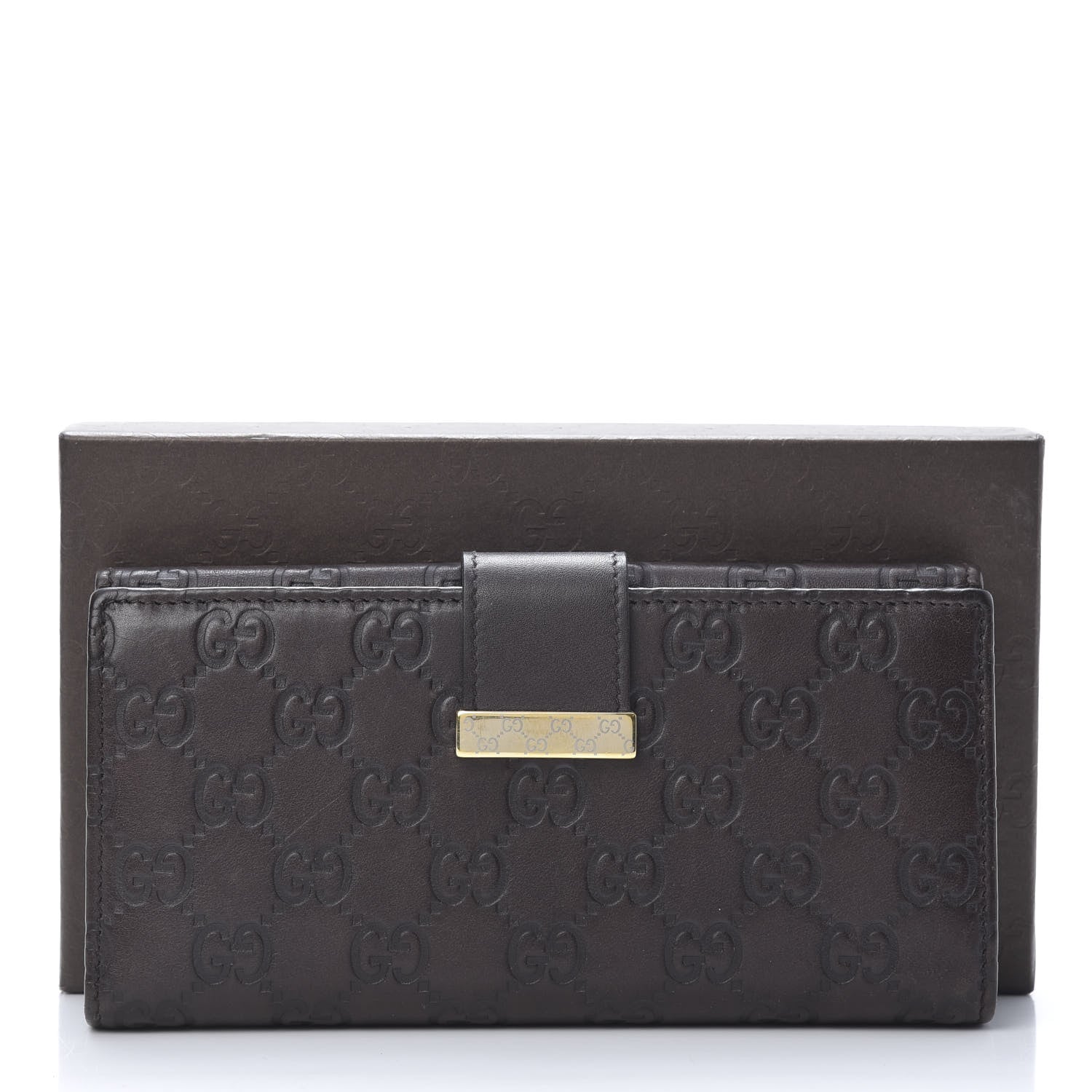 Gucci Guccissima Margaux Calfskin Icon Bar Continental Flap Wallet Chocolate 10 of 10