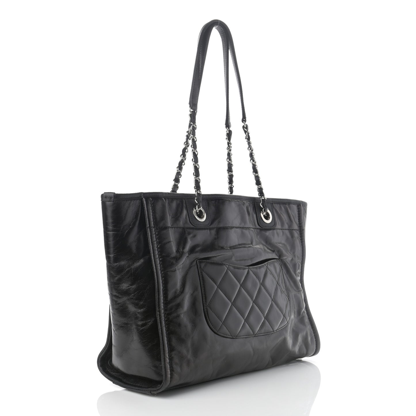 Glazed Calfskin Small Deauville Tote Black