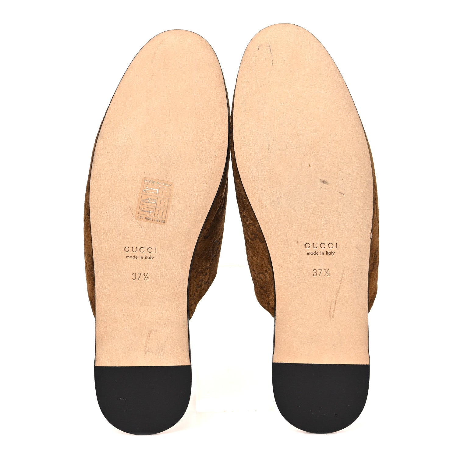 Gucci Suede GG Debossed Annette Horsebit Flat Mules 36.5 Brown