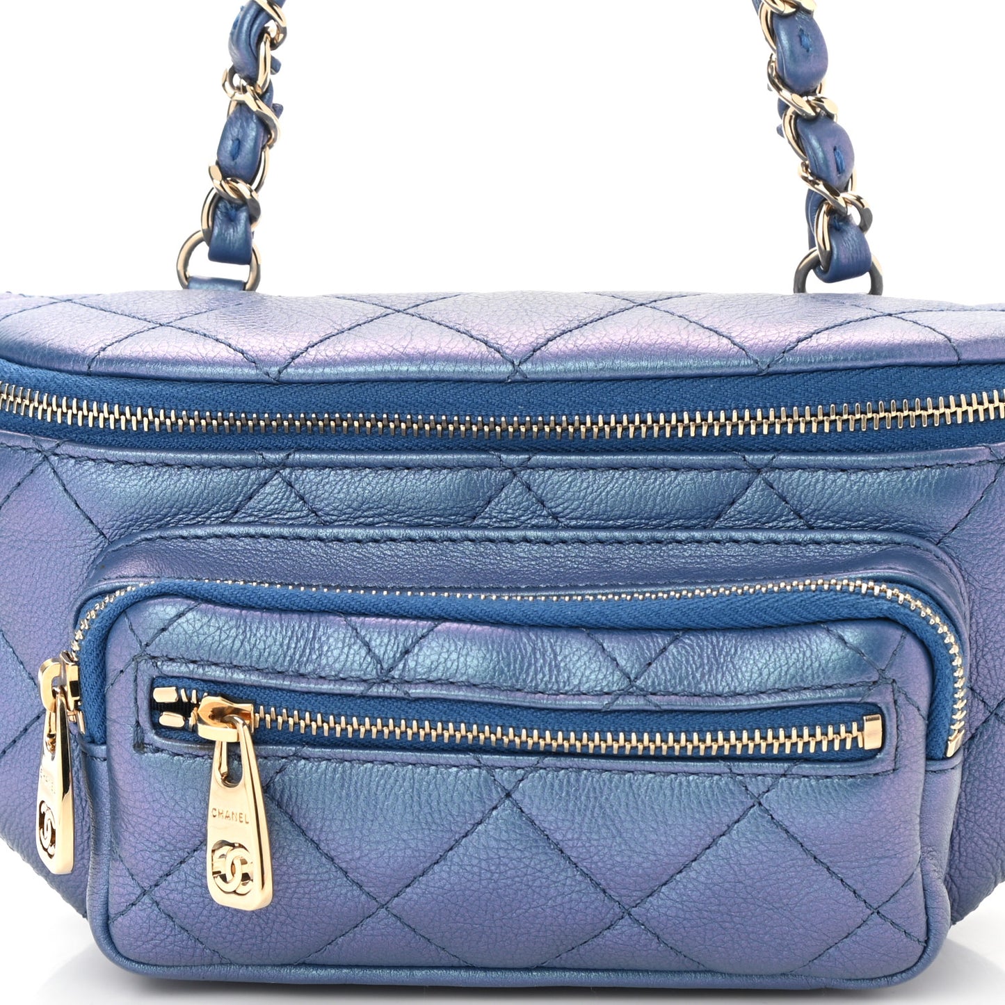 Iridescent Calfskin Quilted All About Waist Belt Bag Blue