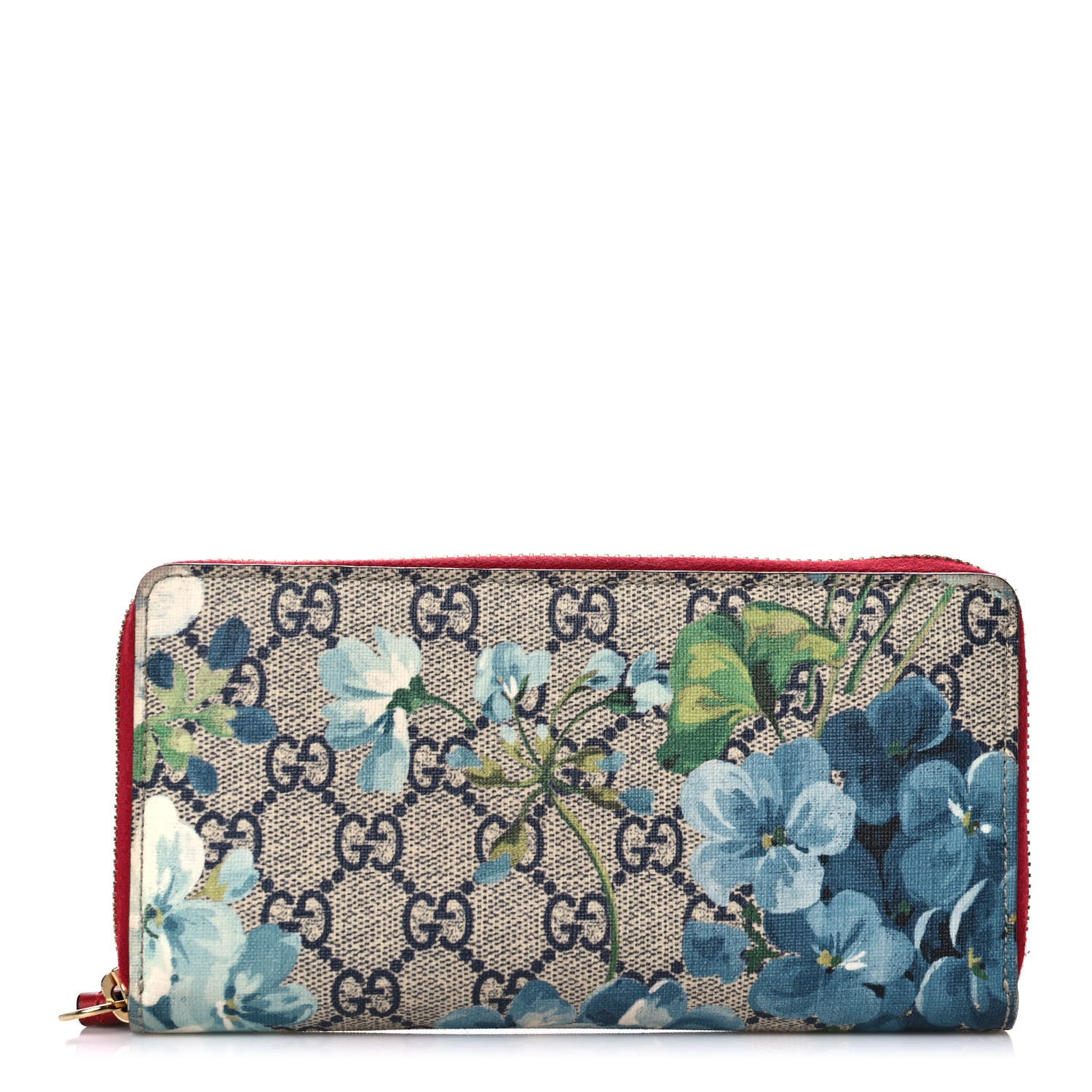 Gucci GG Supreme Monogram Blooms Zip Around Wallet Blue Red 1 of 9