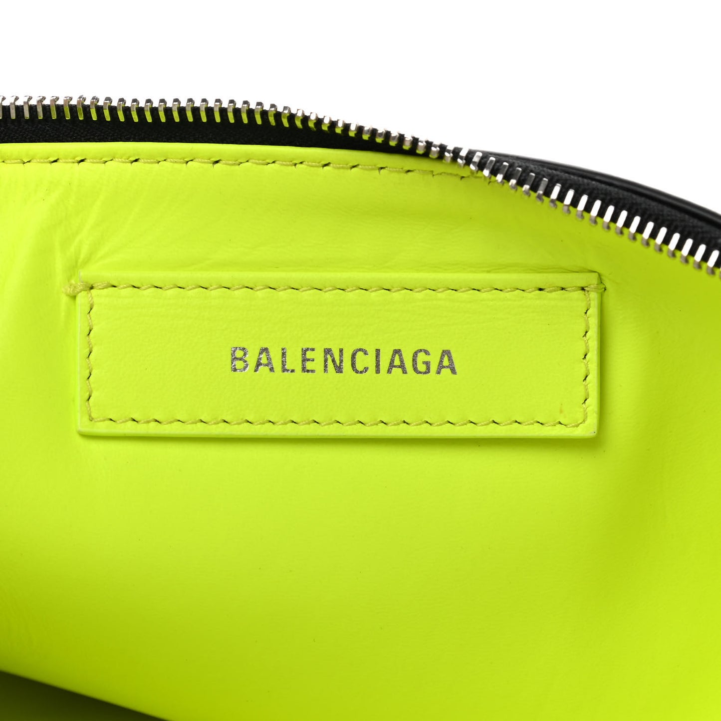 Smooth Calfskin Logo Zip Pouch Black Fluo Yellow