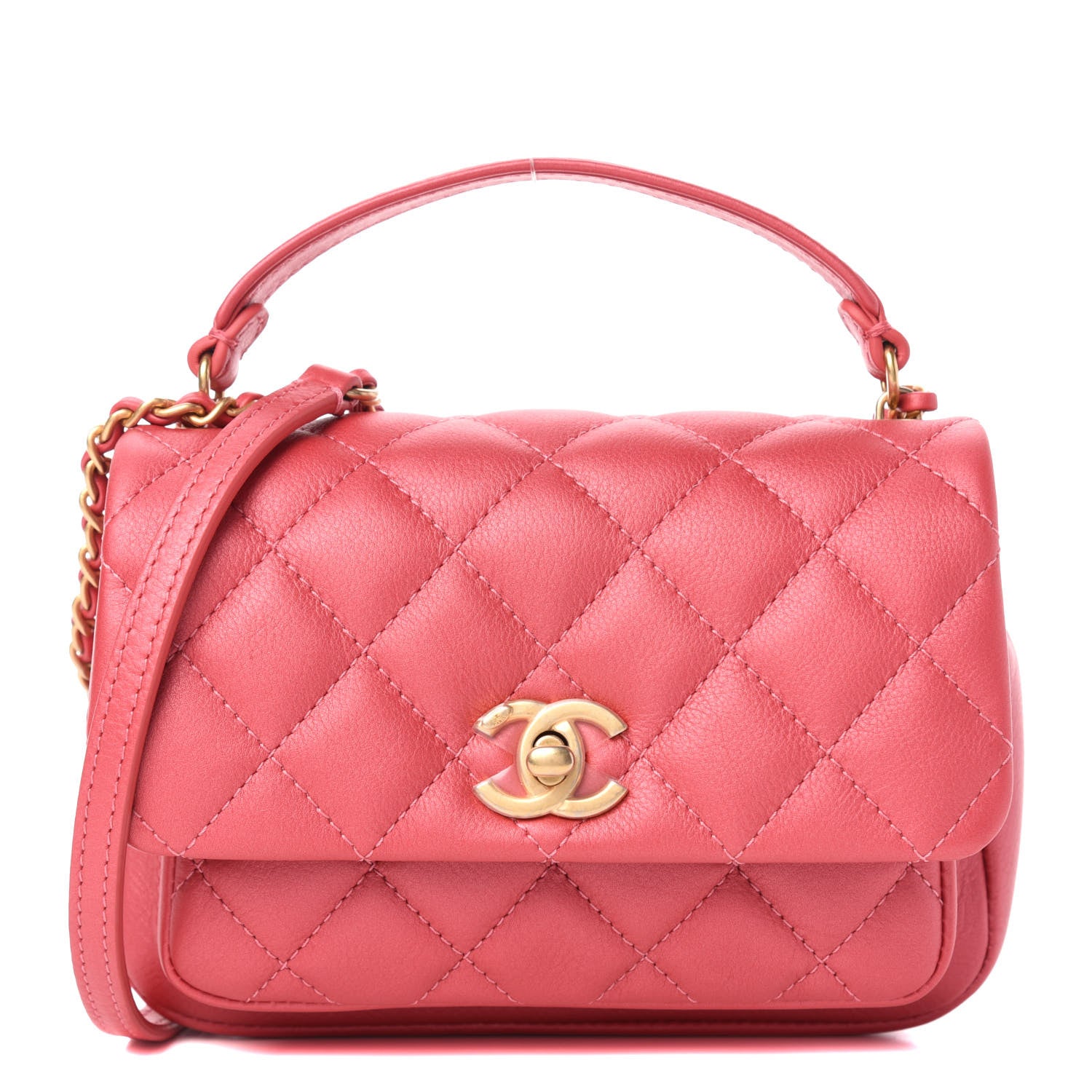 Chanel Calfskin Quilted Top Handle Flap Dark Pink 1 of 12