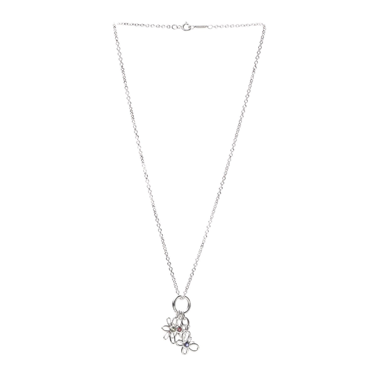 Tiffany Sterling Silver Peridot Iolite Garnet Butterfly Flower Dragonfly Pendant Necklace 3 of 5