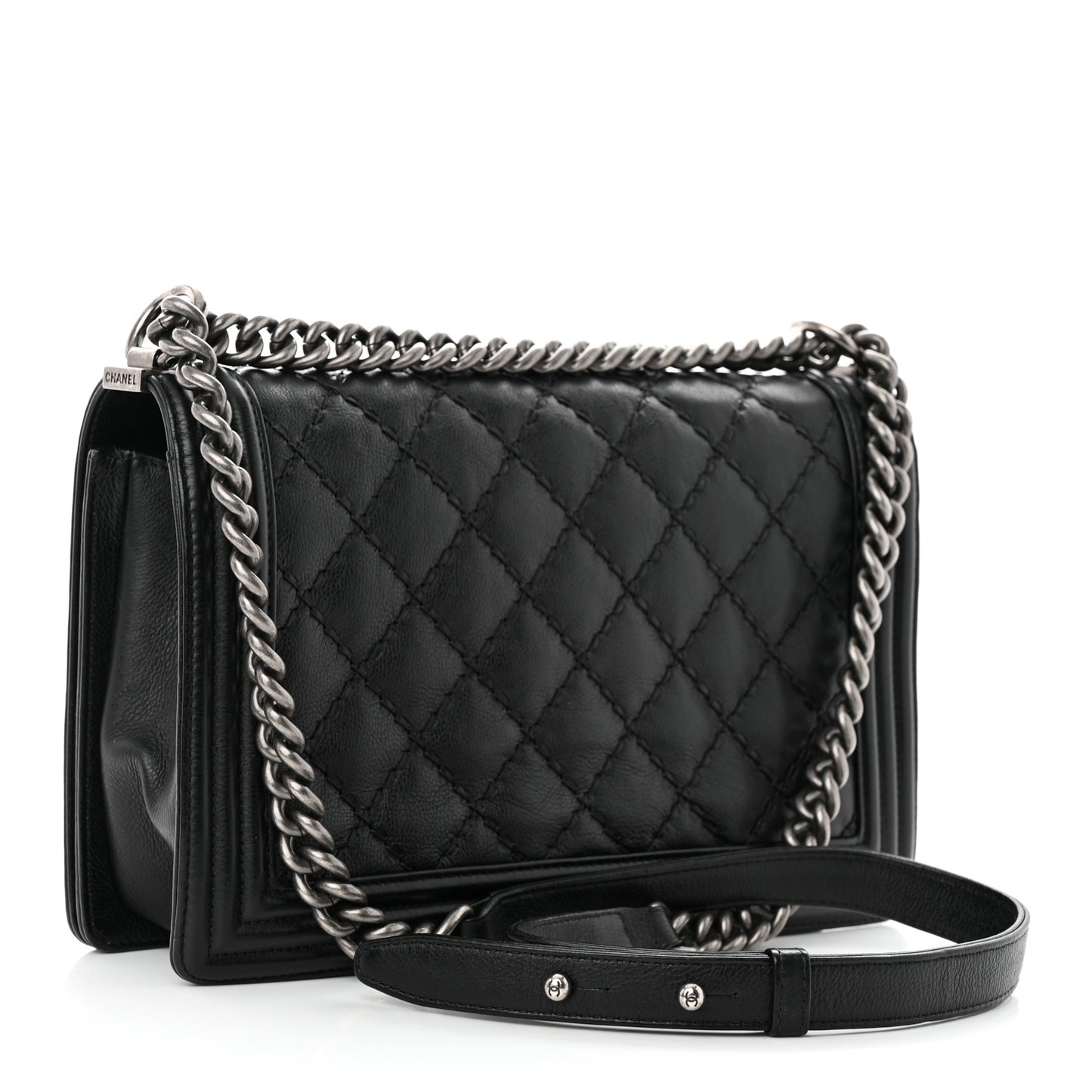 Calfskin Quilted Double Stitch New Medium Boy Flap Black