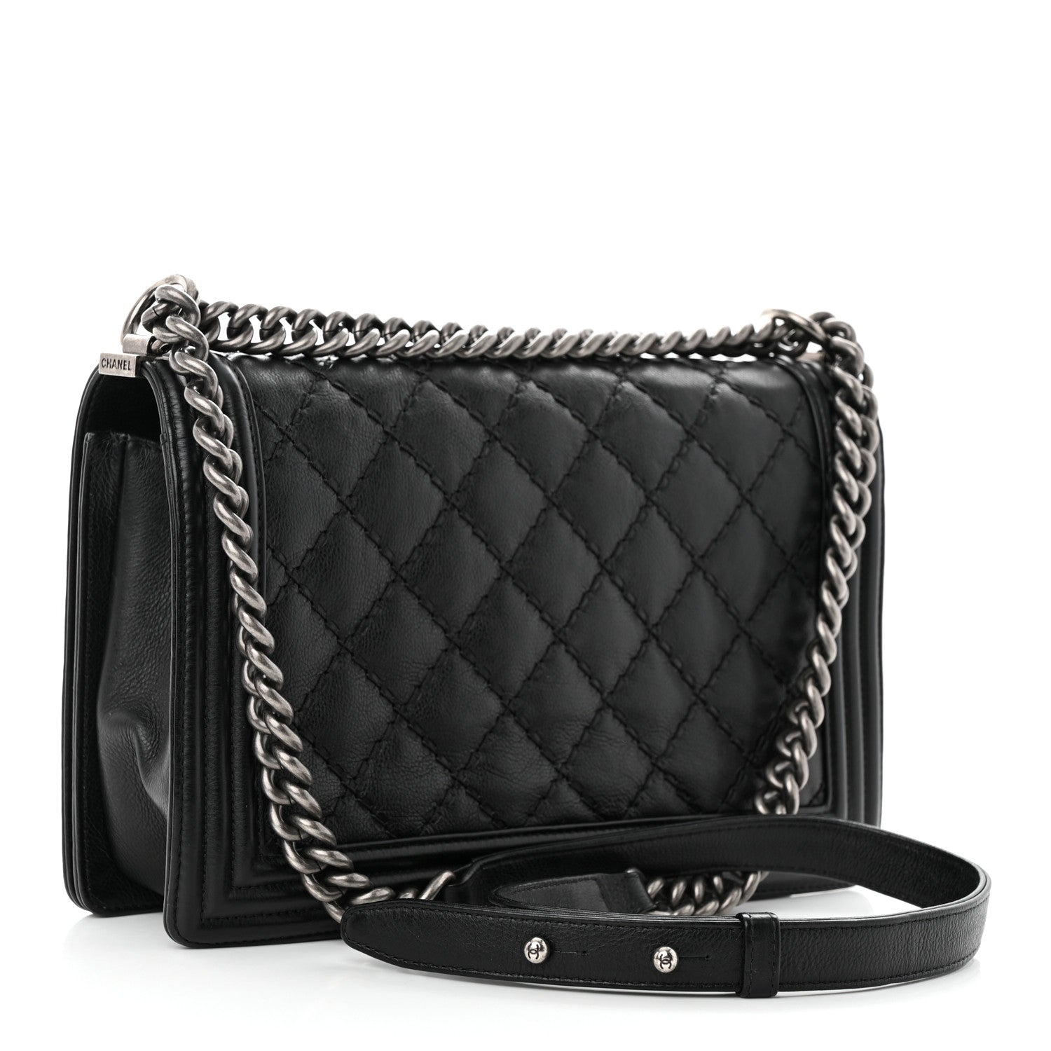 Chanel Calfskin Quilted Double Stitch New Medium Boy Flap Black 3 of 16
