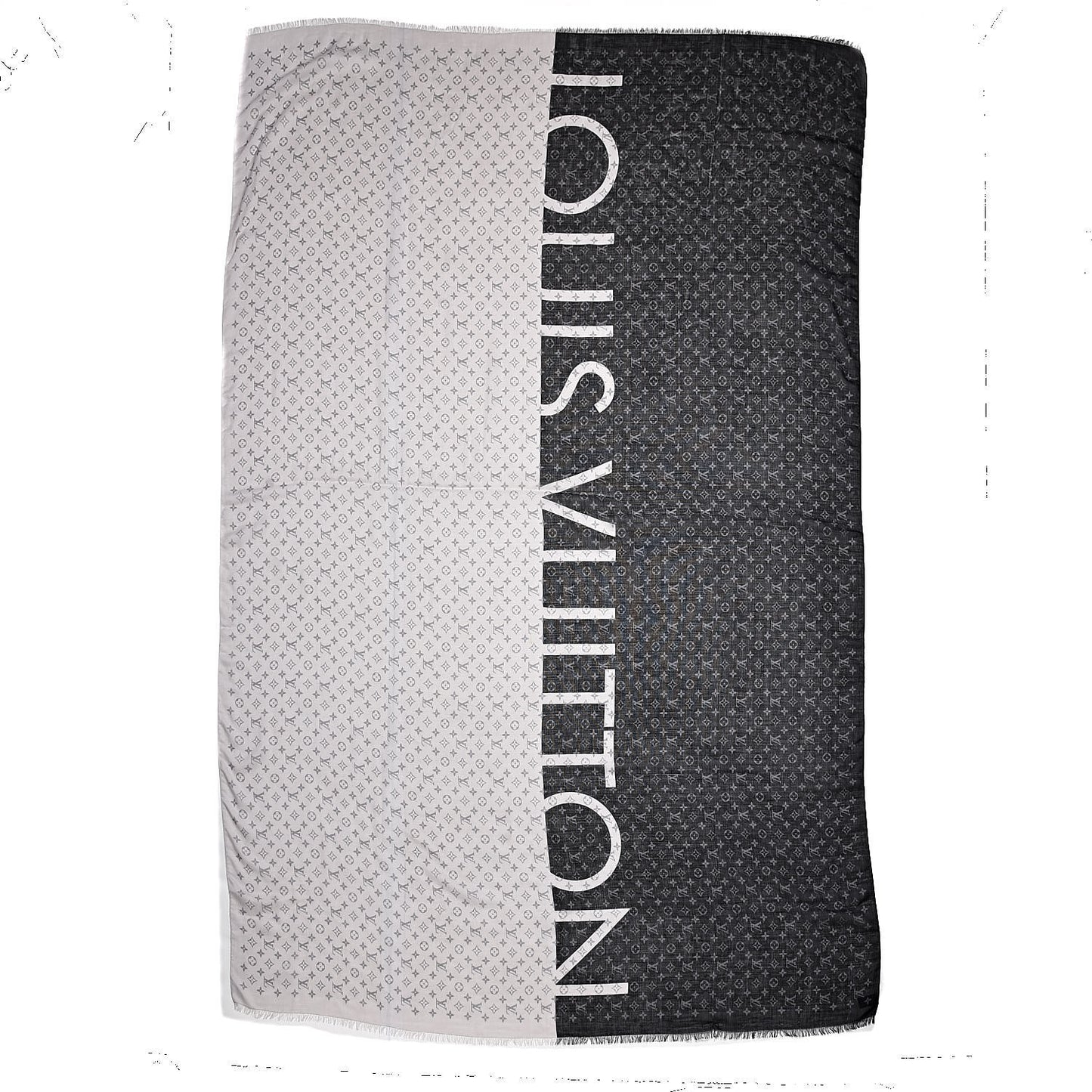 Silk Cashmere Monogram Split Stole Black