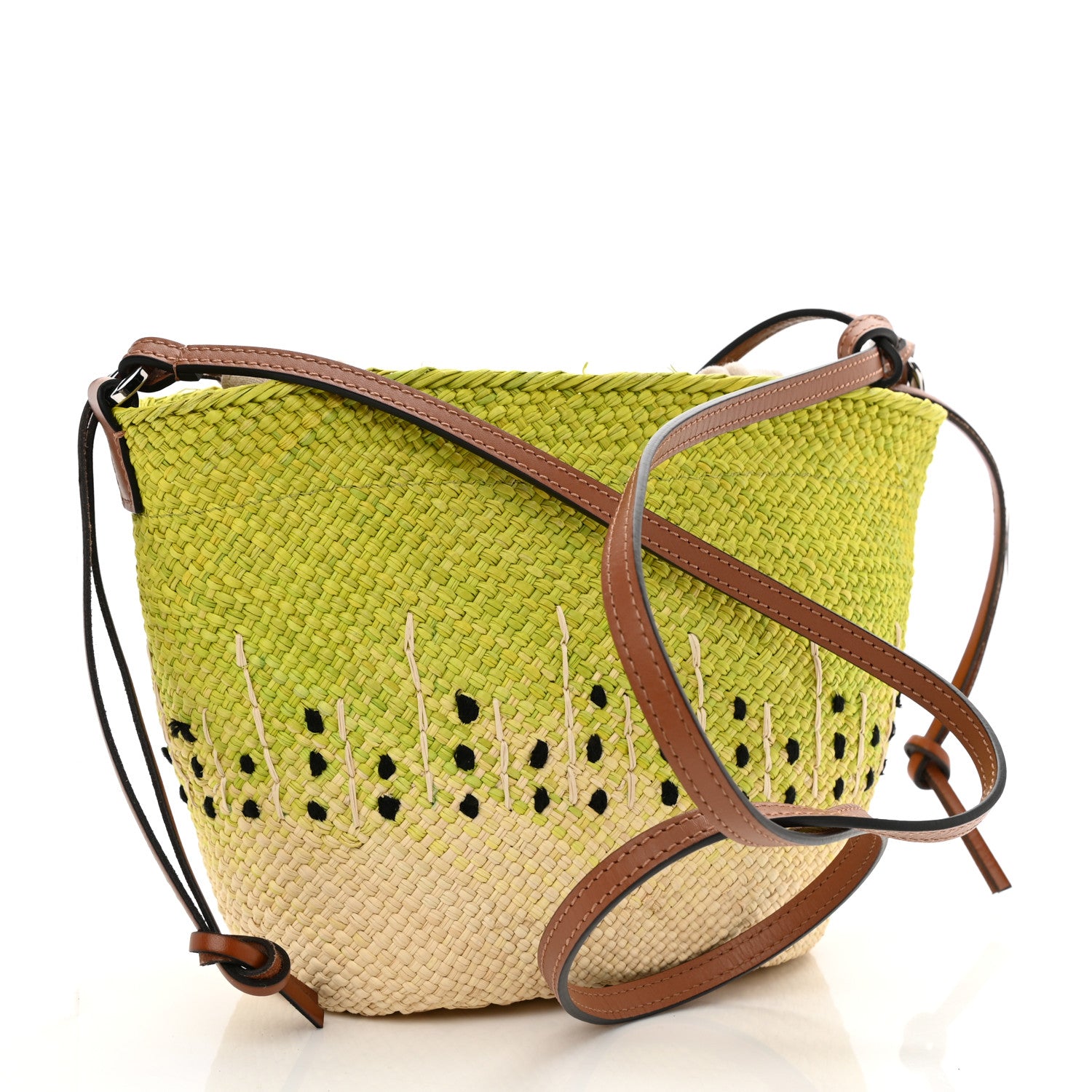 Loewe Calfskin Raffia Anagram Basket Tote Bag Kiwi 3 of 10