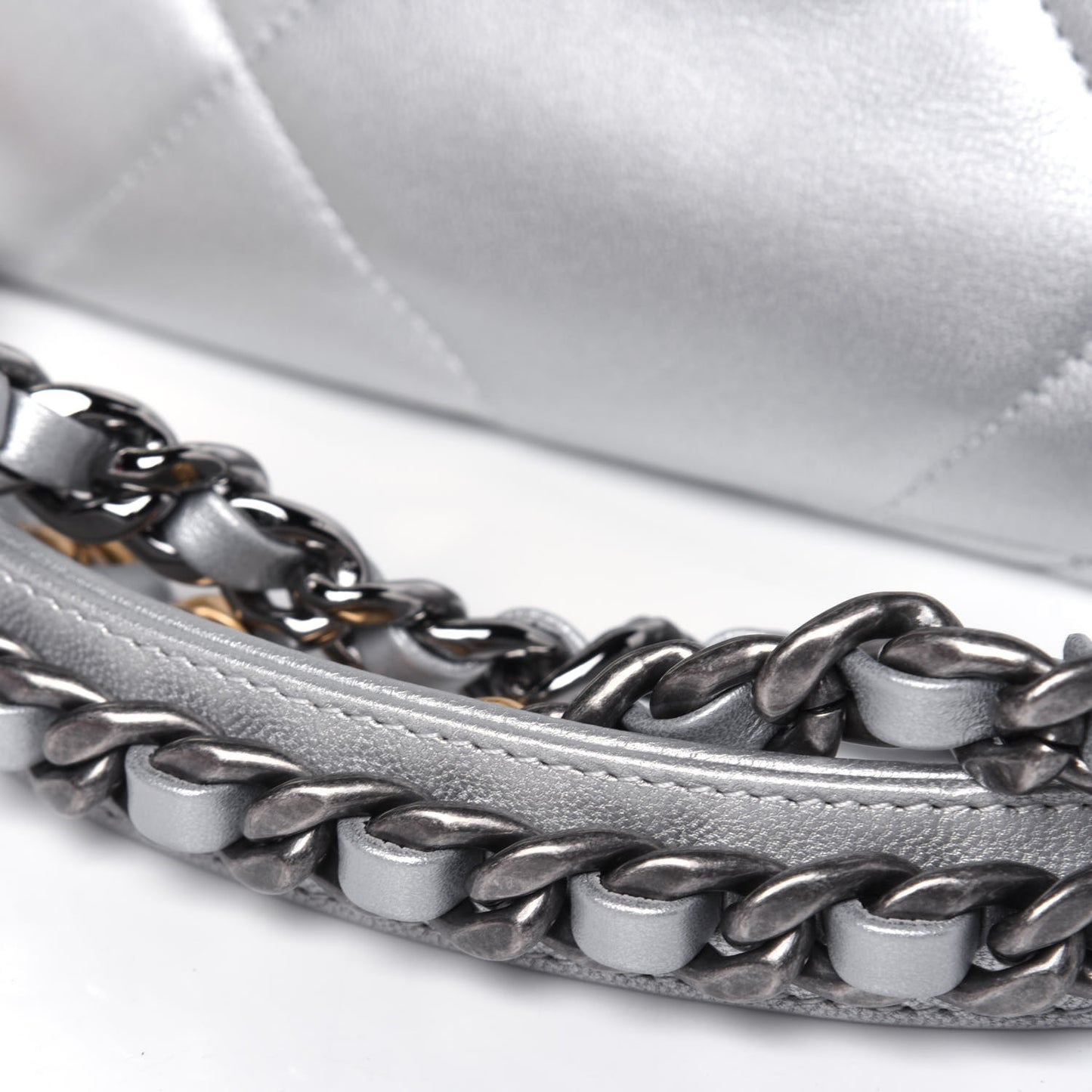 Metallic Goatskin Quilted Medium Chanel 19 Flap Silver