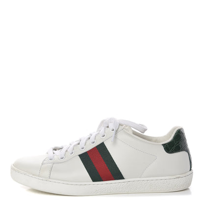 Gucci Calfskin Crocodile Web Womens Ace Sneakers 37 White Green 1 of 18