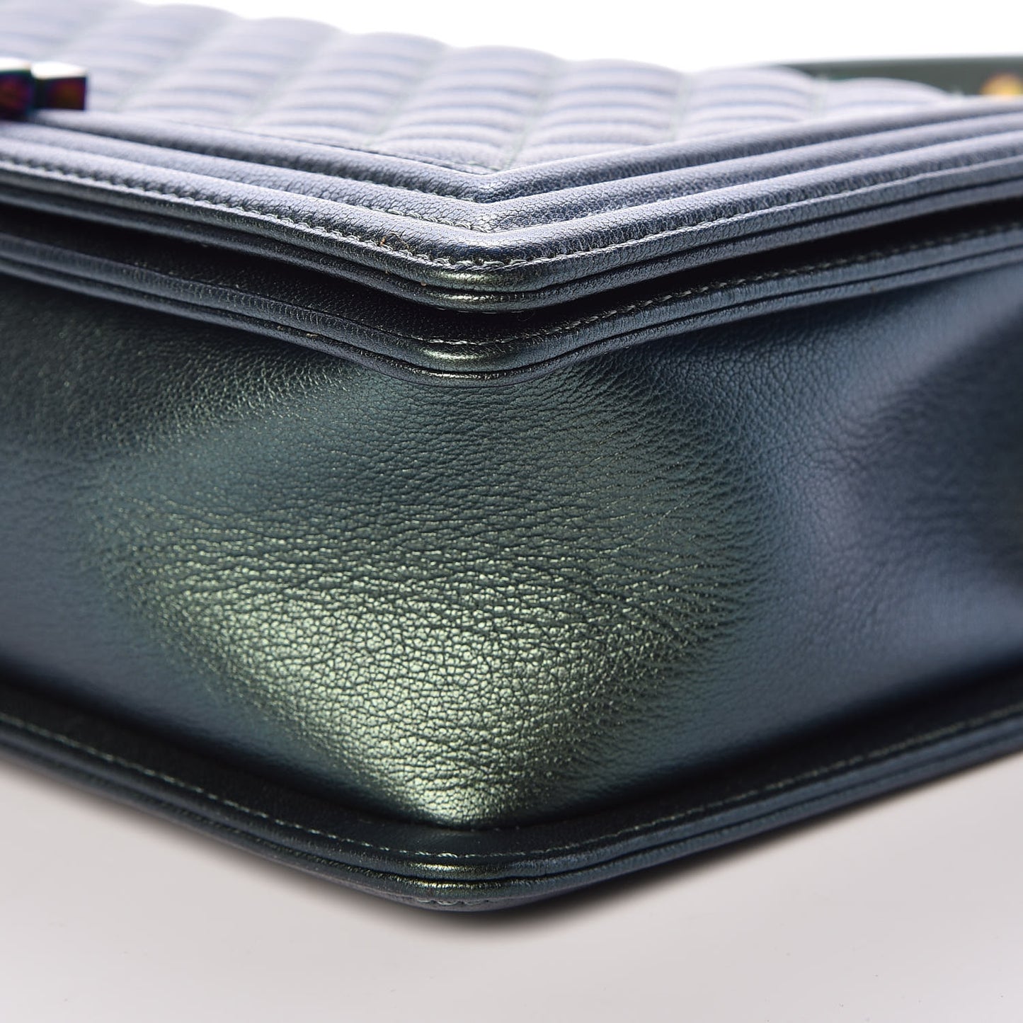 Iridescent Goatskin Quilted New Medium Boy Flap Green