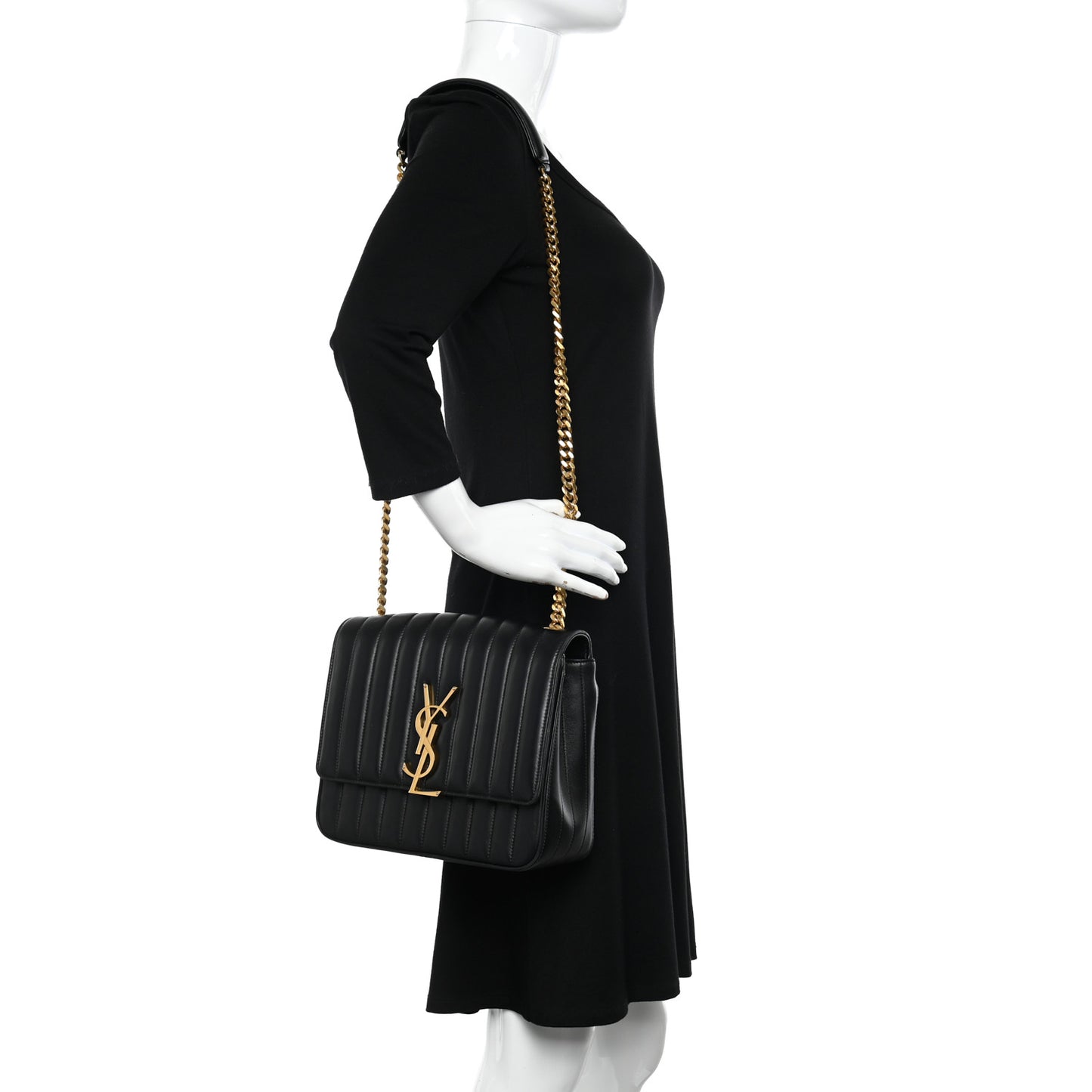 Lambskin Matelasse Monogram Large Vicky Chain Bag Black