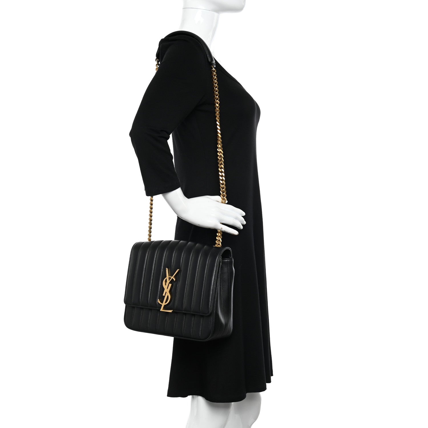 Saint Laurent Lambskin Matelasse Monogram Large Vicky Chain Bag Black 2 of 10