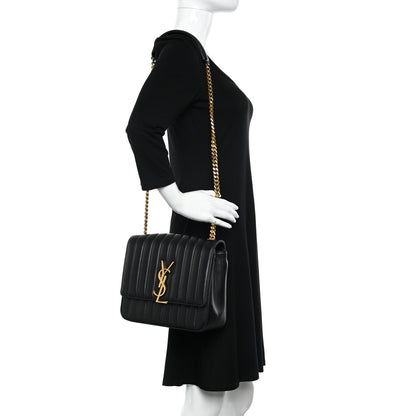 Saint Laurent Lambskin Matelasse Monogram Large Vicky Chain Bag Black 2 of 10