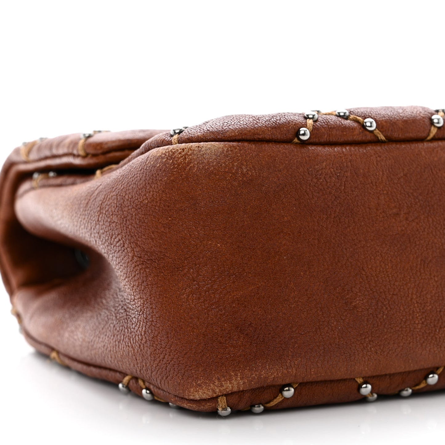 Washed Lambskin Studded Metal Beauty Flap Brown