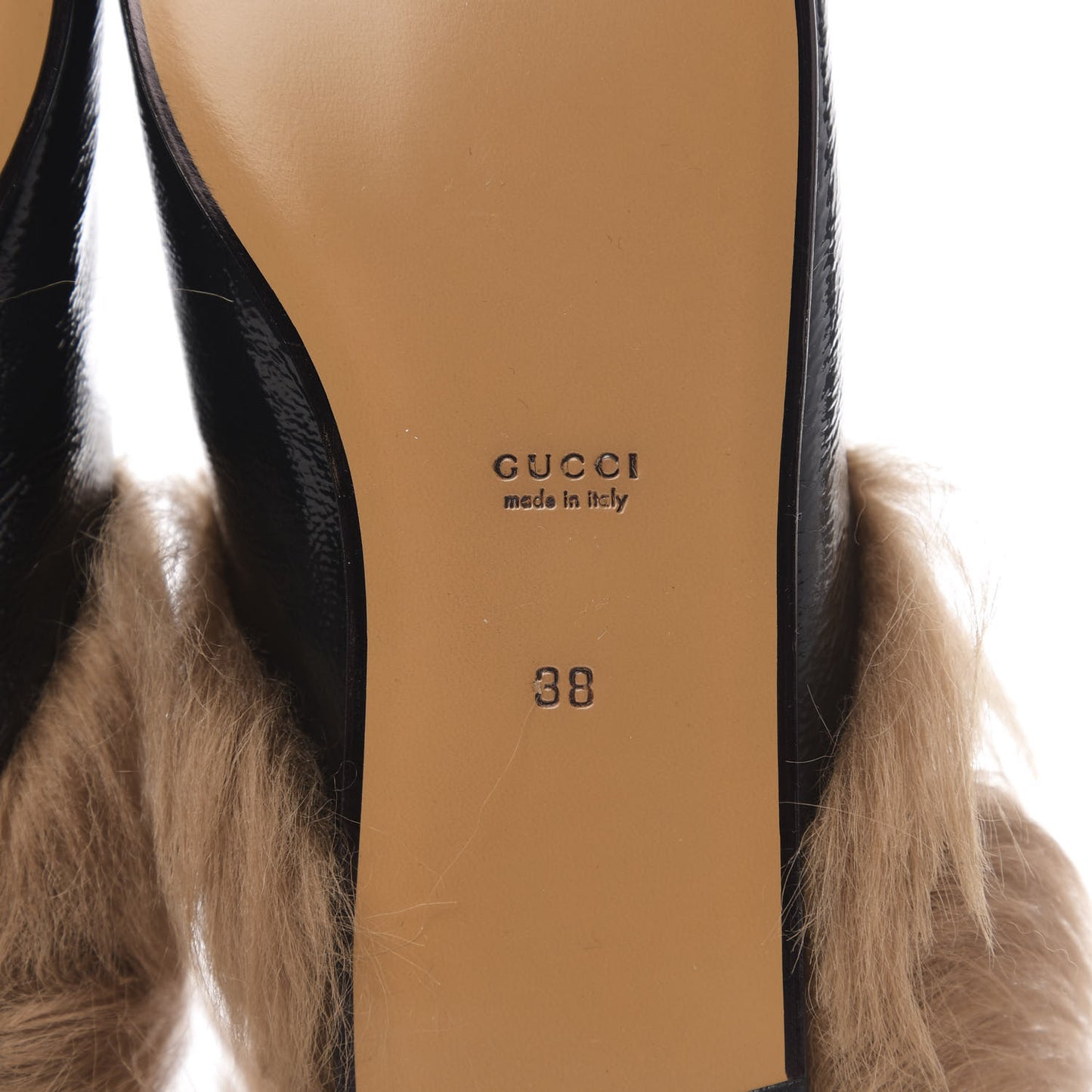 Patent Fur Womens Princetown Slippers 38 Black Natural