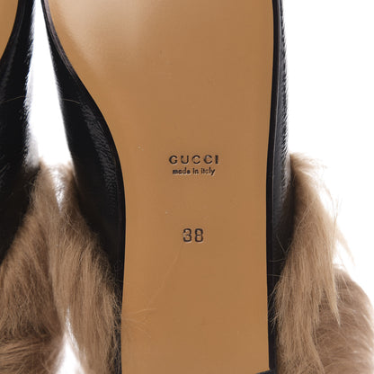 Gucci Patent Fur Womens Princetown Slippers 38 Black Natural 7 of 8