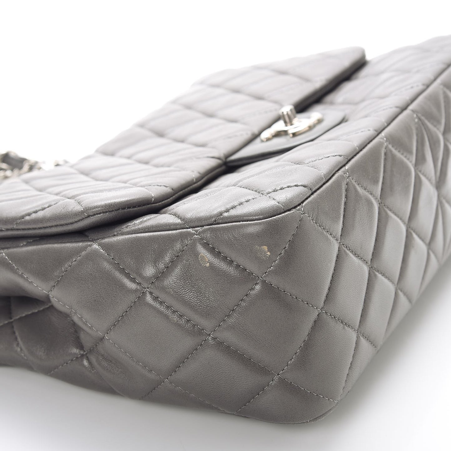 Lambskin Quilted Jumbo Single Flap Dark Grey