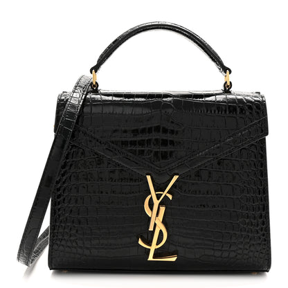 Saint Laurent Calfskin Crocodile Embossed Mini Classic Monogram Cassandra Top Handle Black 1 of 9
