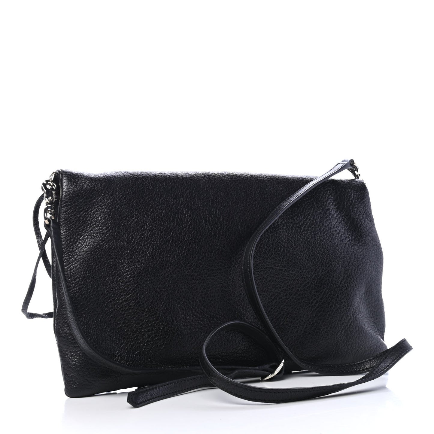 Chevre Silver Metallic Edge Hardware Envelope Clutch Black