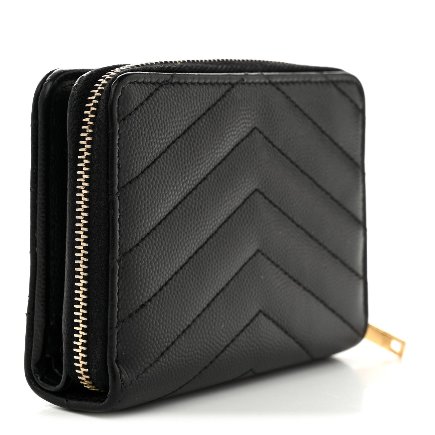 Grain De Poudre Matelasse Chevron Monogram Compact Zip Around Wallet Black
