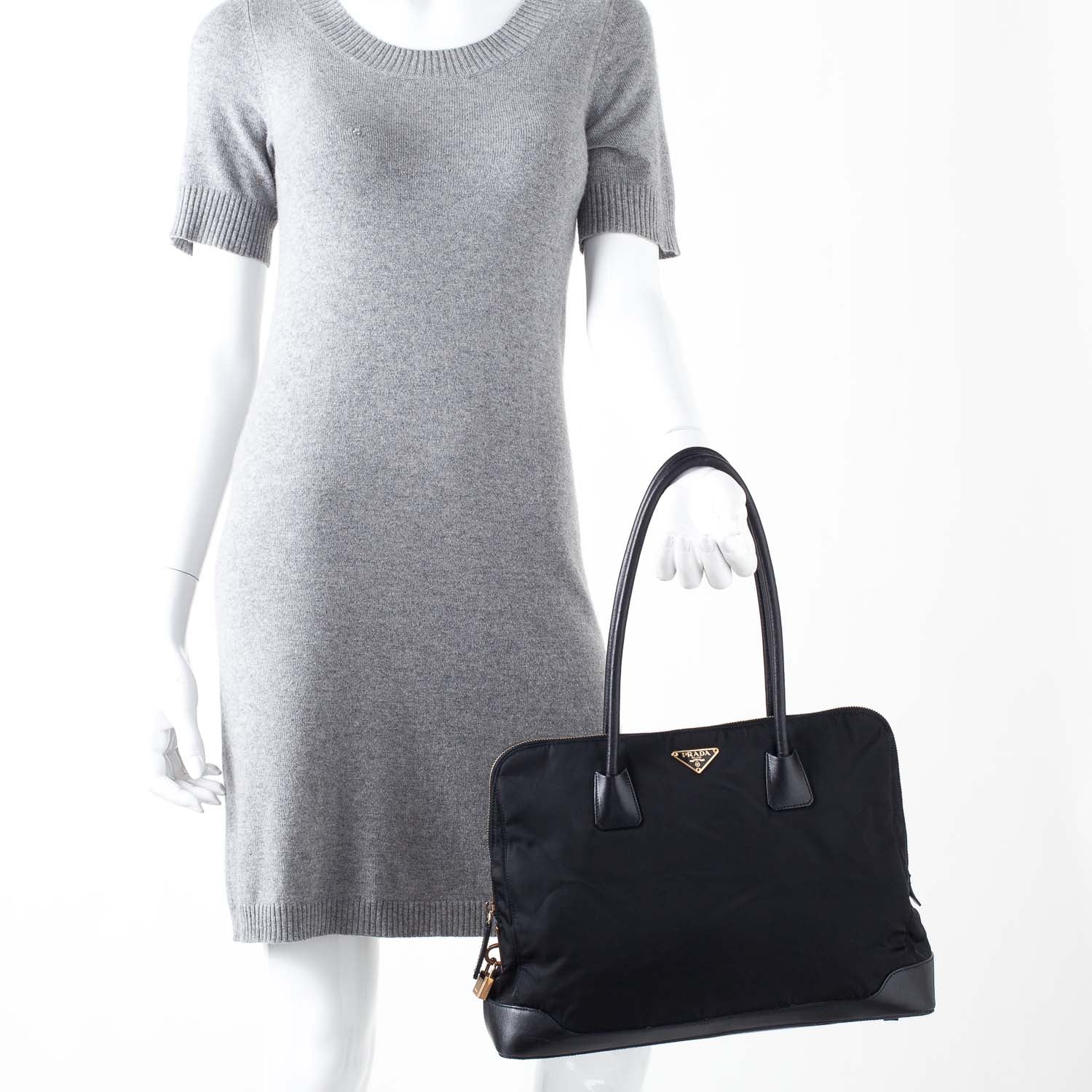 Prada Tessuto Nylon Leather Large Tote Black 2 of 10