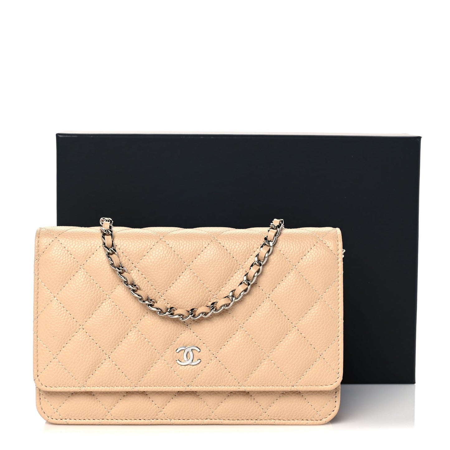 Caviar Quilted Wallet On Chain WOC Beige