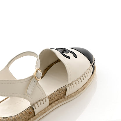 Chanel Lambskin Cap Toe CC Espadrille Sandals 38 White Black 10 of 11