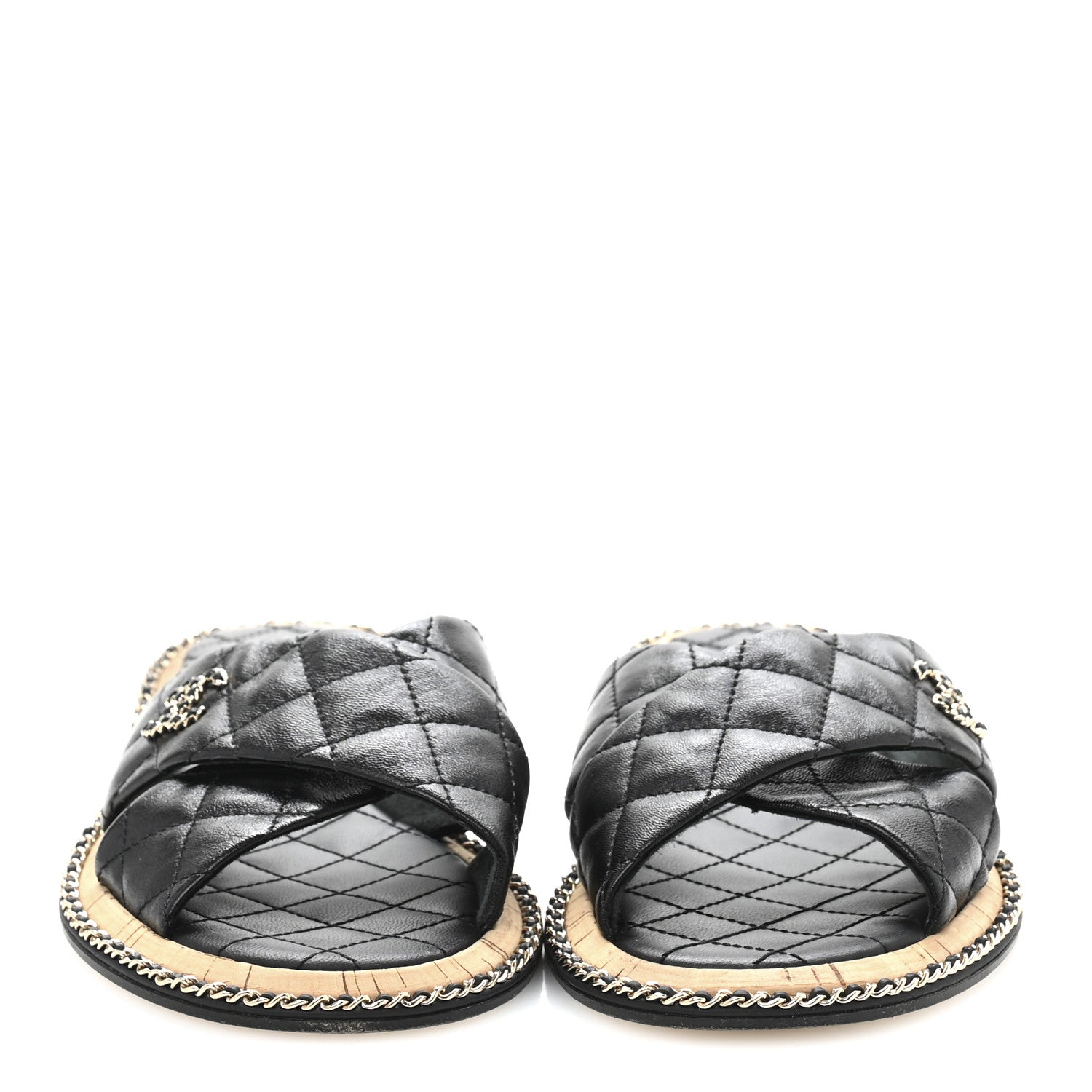 Chanel Lambskin Quilted Chain CC Sandals 39 Black 3 of 10