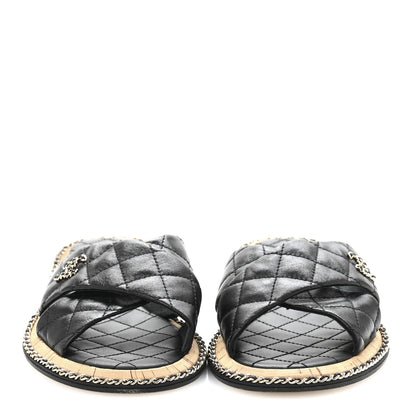 Chanel Lambskin Quilted Chain CC Sandals 39 Black 3 of 10