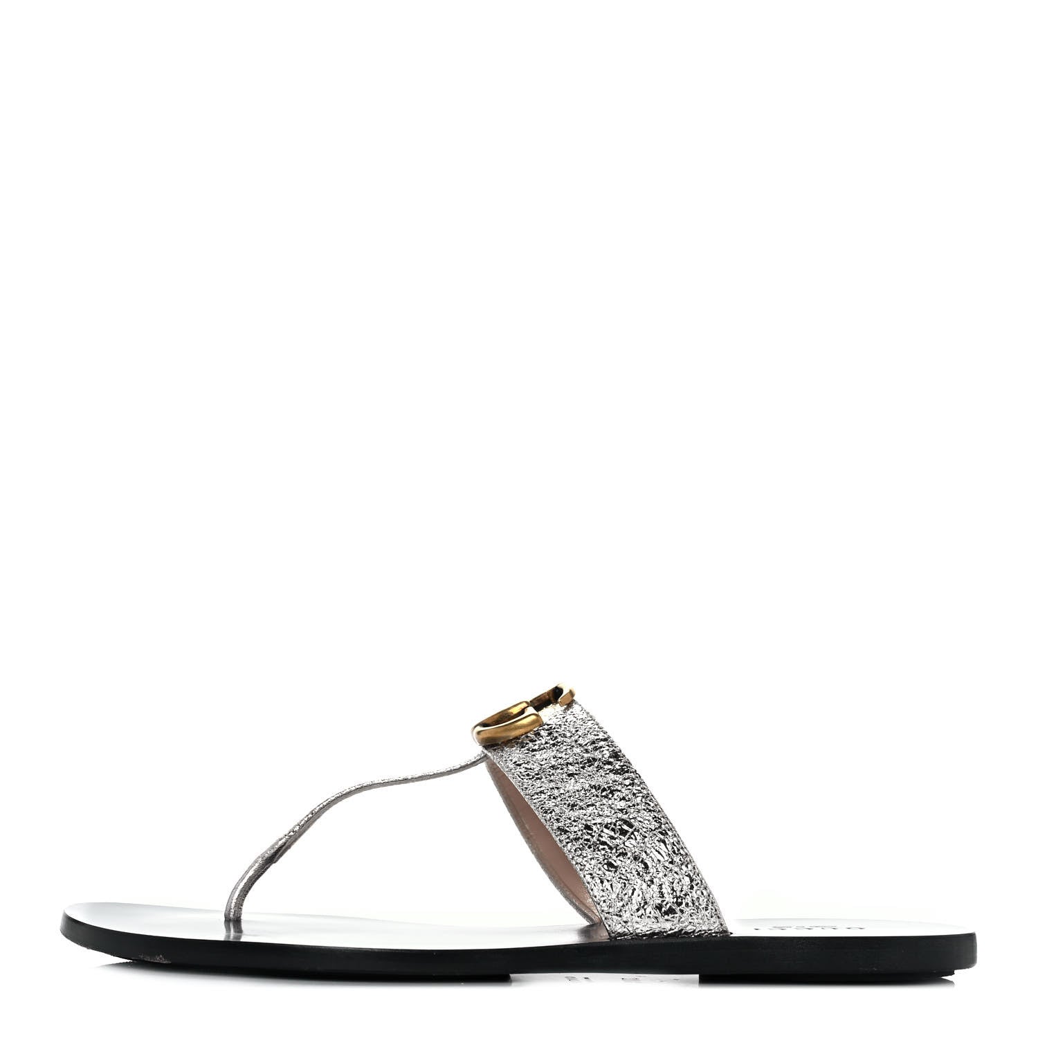 Gucci Nappa Silk Galassia GG Marmont Thong Flat Sandals 37.5 Platino 1 of 7