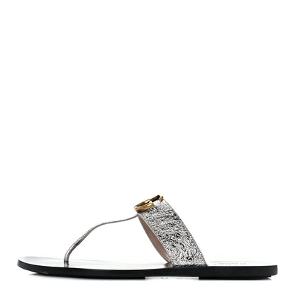 Gucci Nappa Silk Galassia GG Marmont Thong Flat Sandals 37.5 Platino 1 of 7