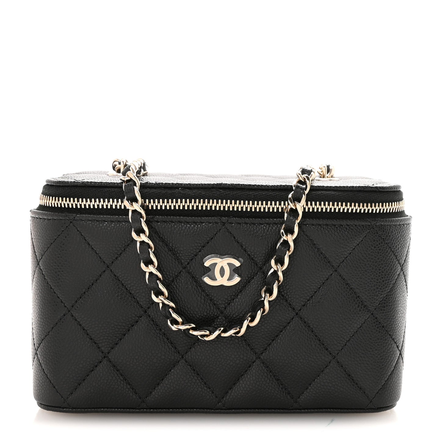 Caviar Quilted Small Vanity Case With Chain Black