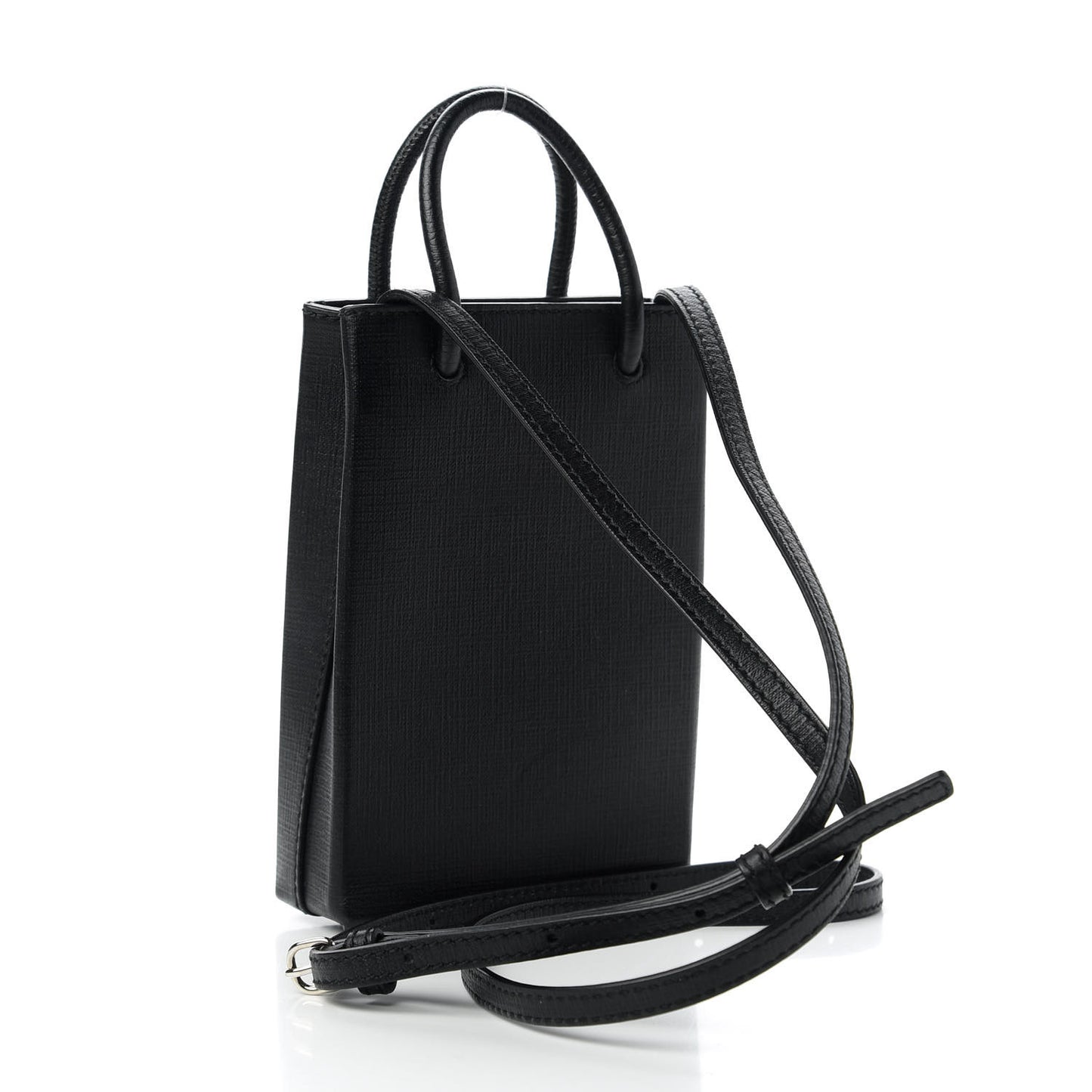 Squared Calfskin Logo Shopping Phone Holder Bag Black
