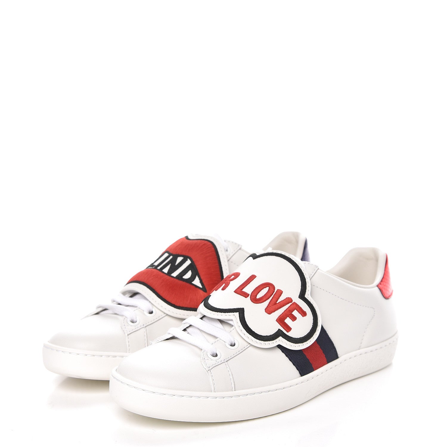 Gucci Calfskin Ayers Blind For Love Embroidered Womens Ace Sneakers 35.5 White 3 of 13