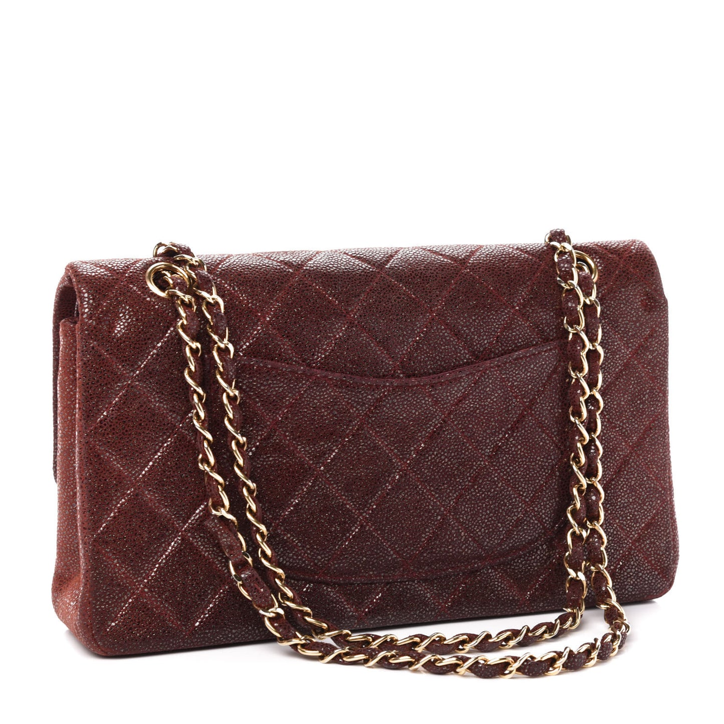 Iridescent Caviar Quilted Medium Double Flap Burgundy