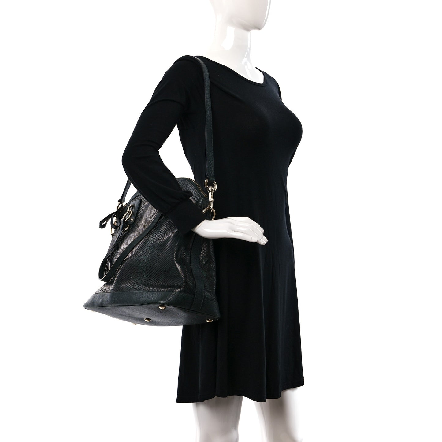 Snakeskin GG Charm Convertible Dome Satchel Green