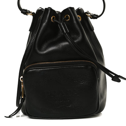 Prada Glace Calfskin Embossed Secchiello Bucket Bag Black 10 of 14