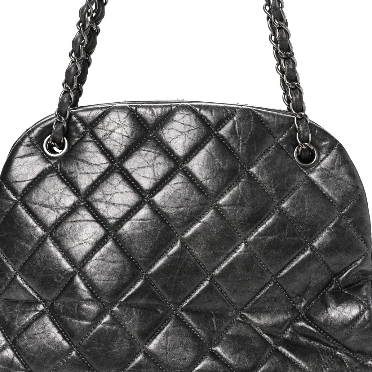 Chanel Iridescent Aged Calfskin Quilted Large Mademoiselle Bowling Bag Grey 8 of 10