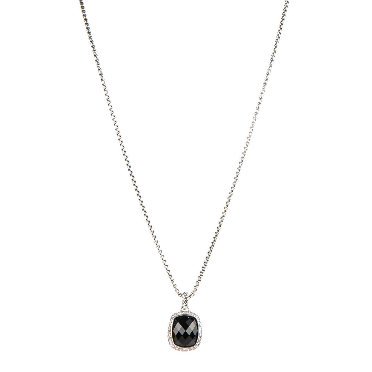 Sterling Silver Diamond Black Onyx 12mm Noblesse Pendant Necklace