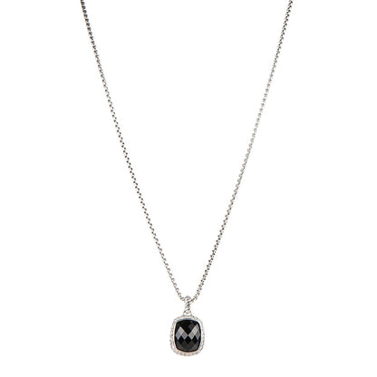 David Yurman Sterling Silver Diamond Black Onyx 12mm Noblesse Pendant Necklace 1 of 5