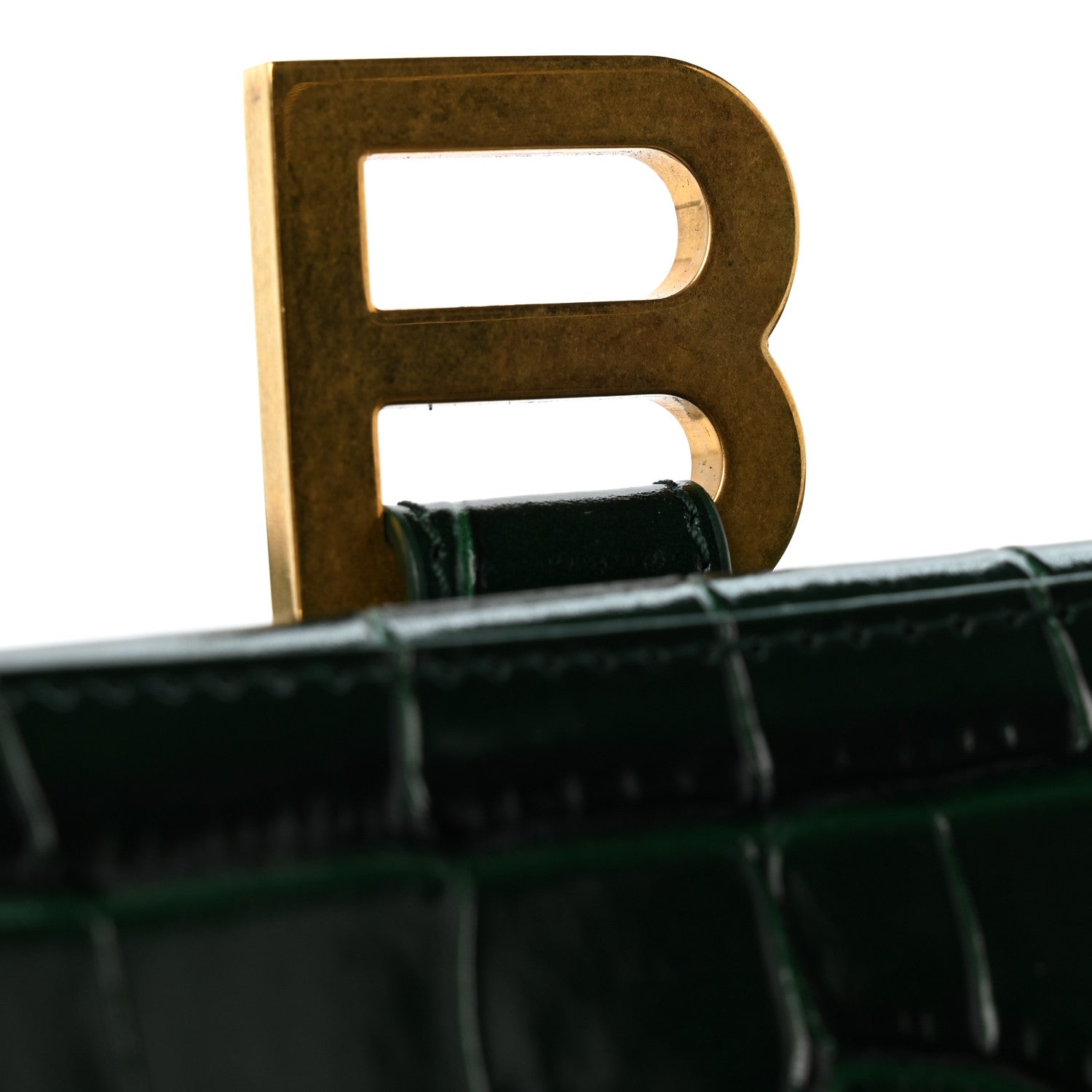 Balenciaga Shiny Calfskin Crocodile Embossed Small Hourglass Top Handle Bag Forest Green 12 of 13
