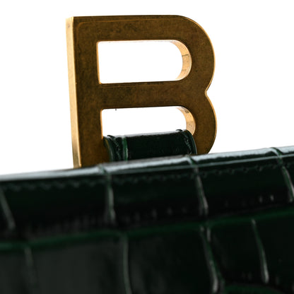Balenciaga Shiny Calfskin Crocodile Embossed Small Hourglass Top Handle Bag Forest Green 12 of 13