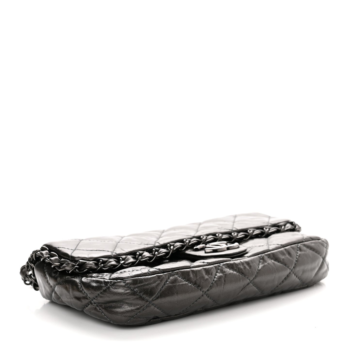 Metallic Aged Calfskin Quilted Small Chain Me Flap Black