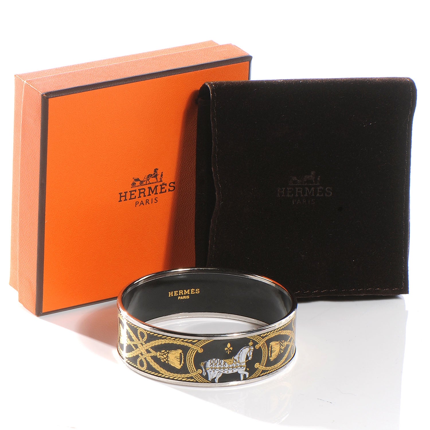 Hermes Enamel Printed Wide Grand Apparat Bracelet 65 Black 3 of 5